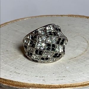 Black and white checkered CZ ring